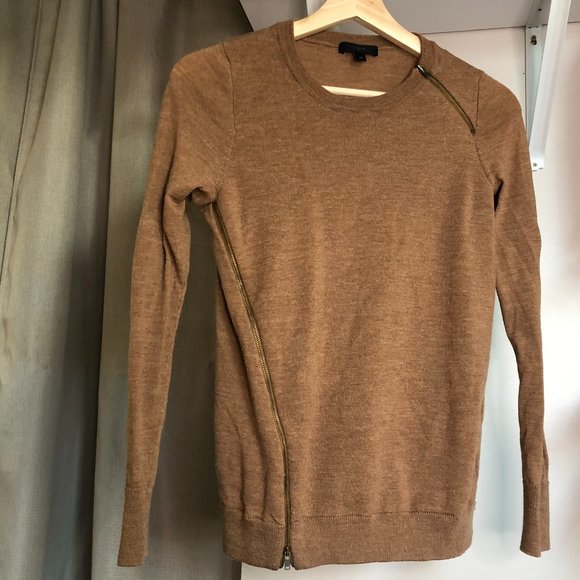 J. Crew Asymmetrical Zip Merino Sweater Camel Color XS - Picture 3 of 4
